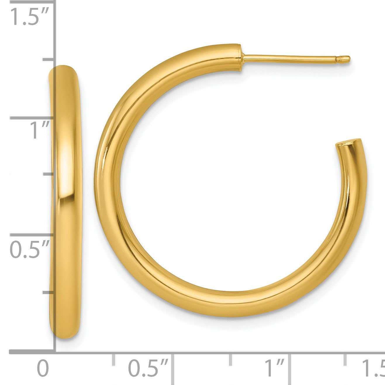 14K Gelbgold Poliert 3.0 X 30mm Röhre C-hoop Ohrstecker