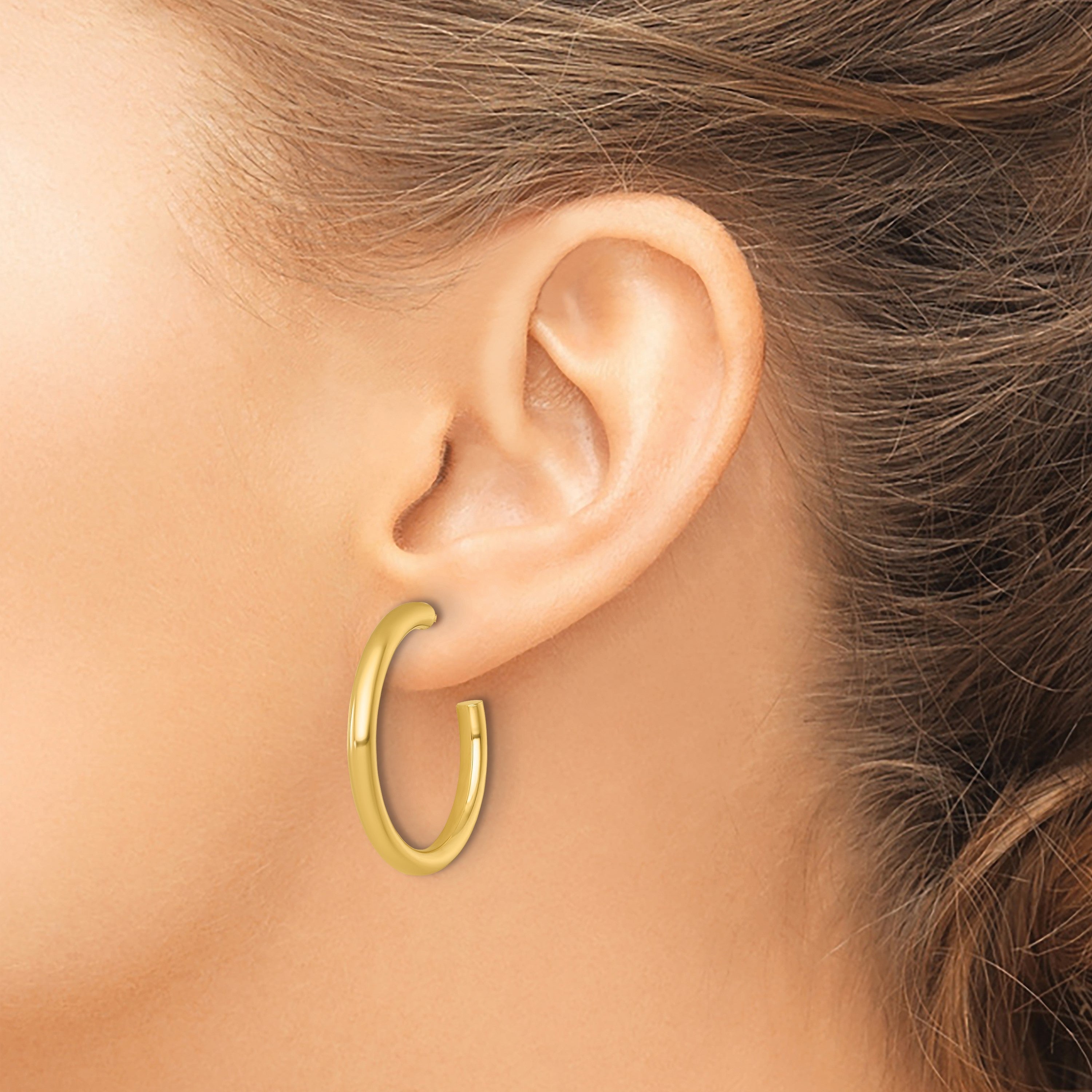 14K Gelbgold Poliert 3.0 X 30mm Röhre C-hoop Ohrstecker