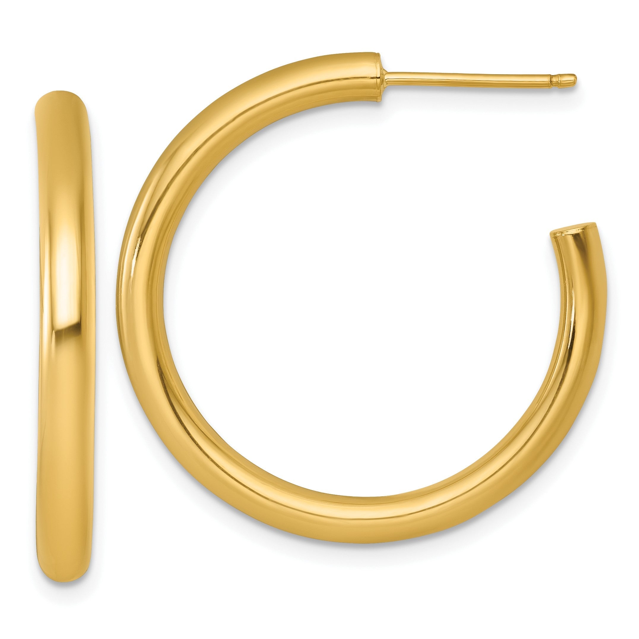 14K Gelbgold Poliert 3.0 X 30mm Röhre C-hoop Ohrstecker