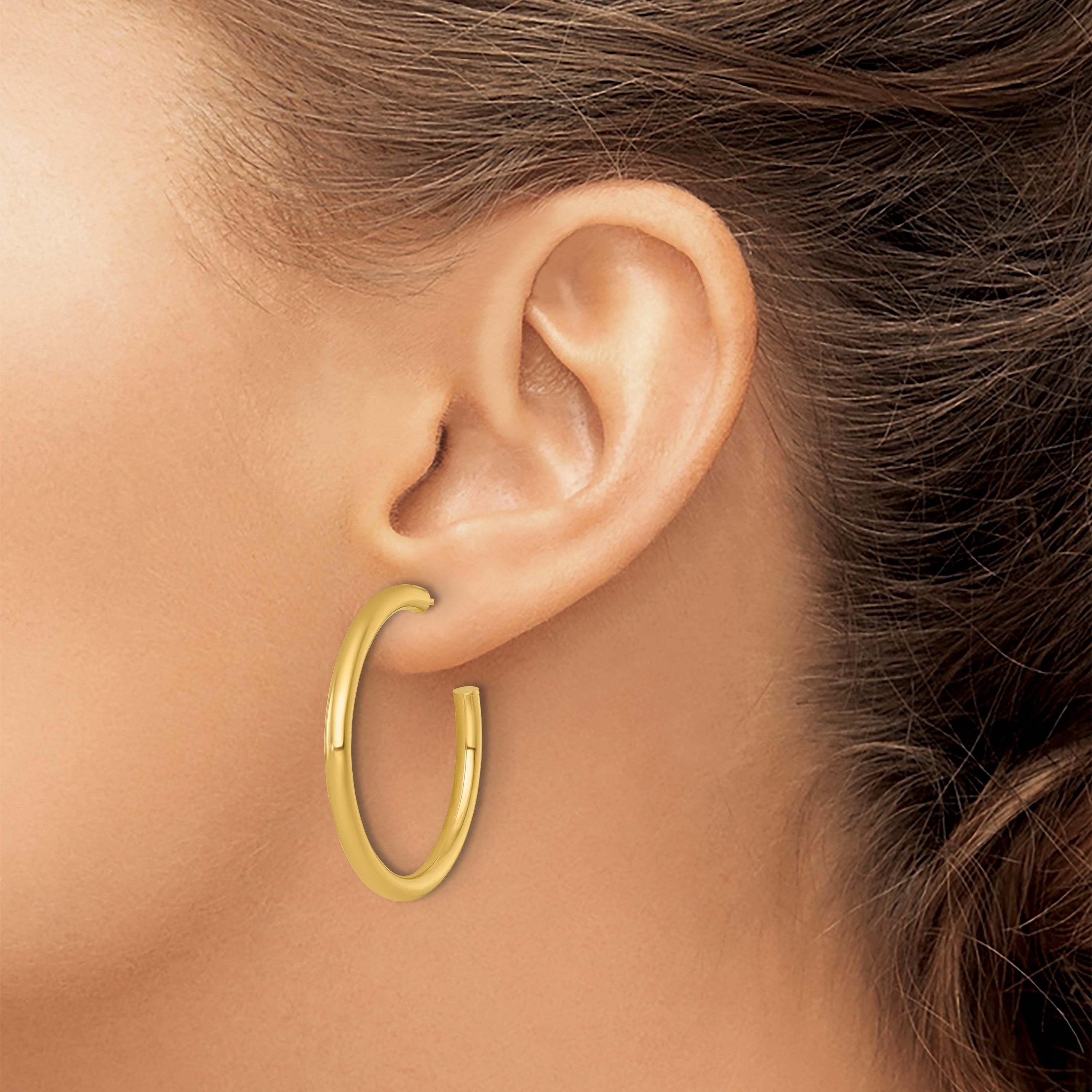 14K Gelbgold Poliert 3.0 X 35mm Röhre C-hoop Ohrstecker