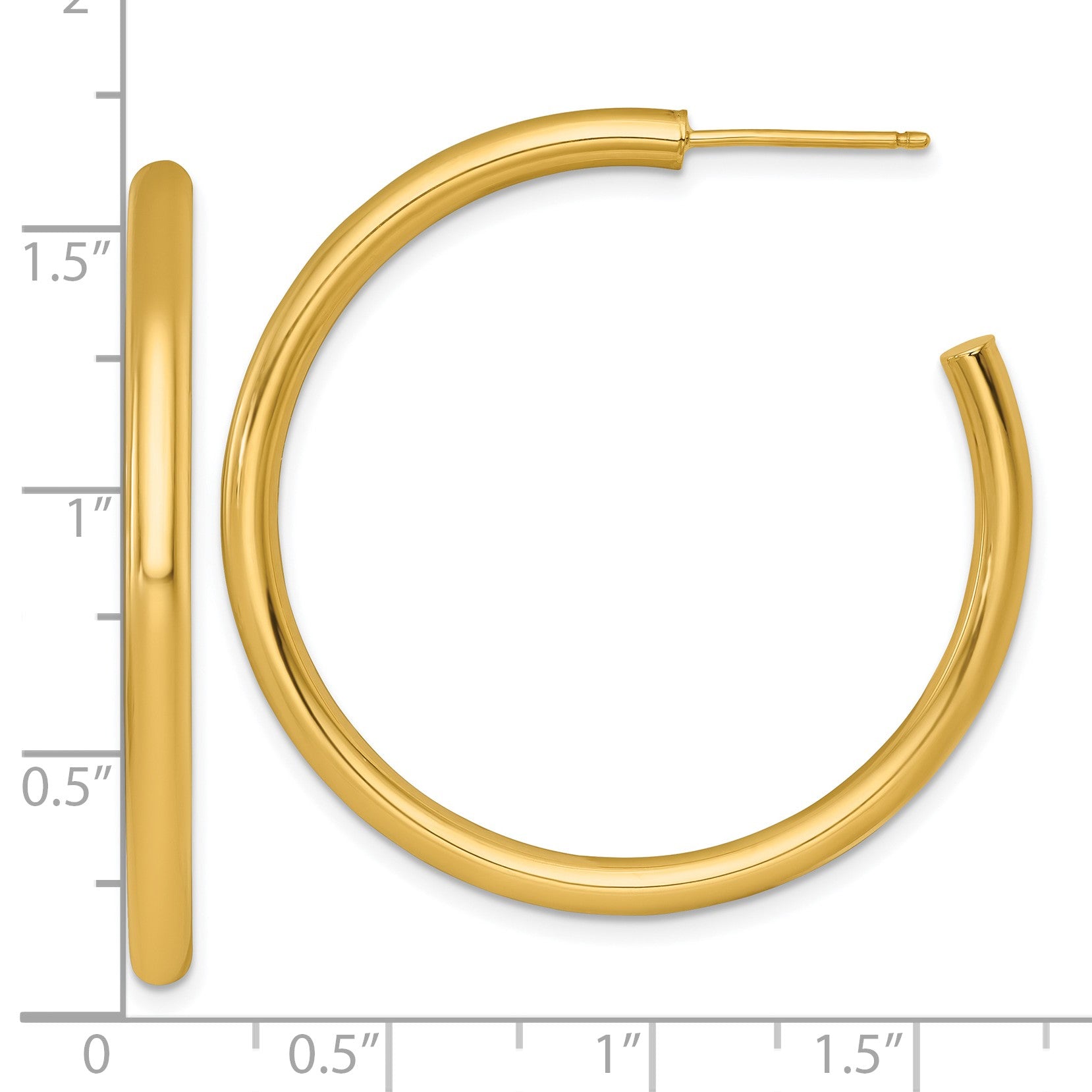 14K Gelbgold Poliert 3.0 X 40mm Röhre C-hoop Ohrstecker