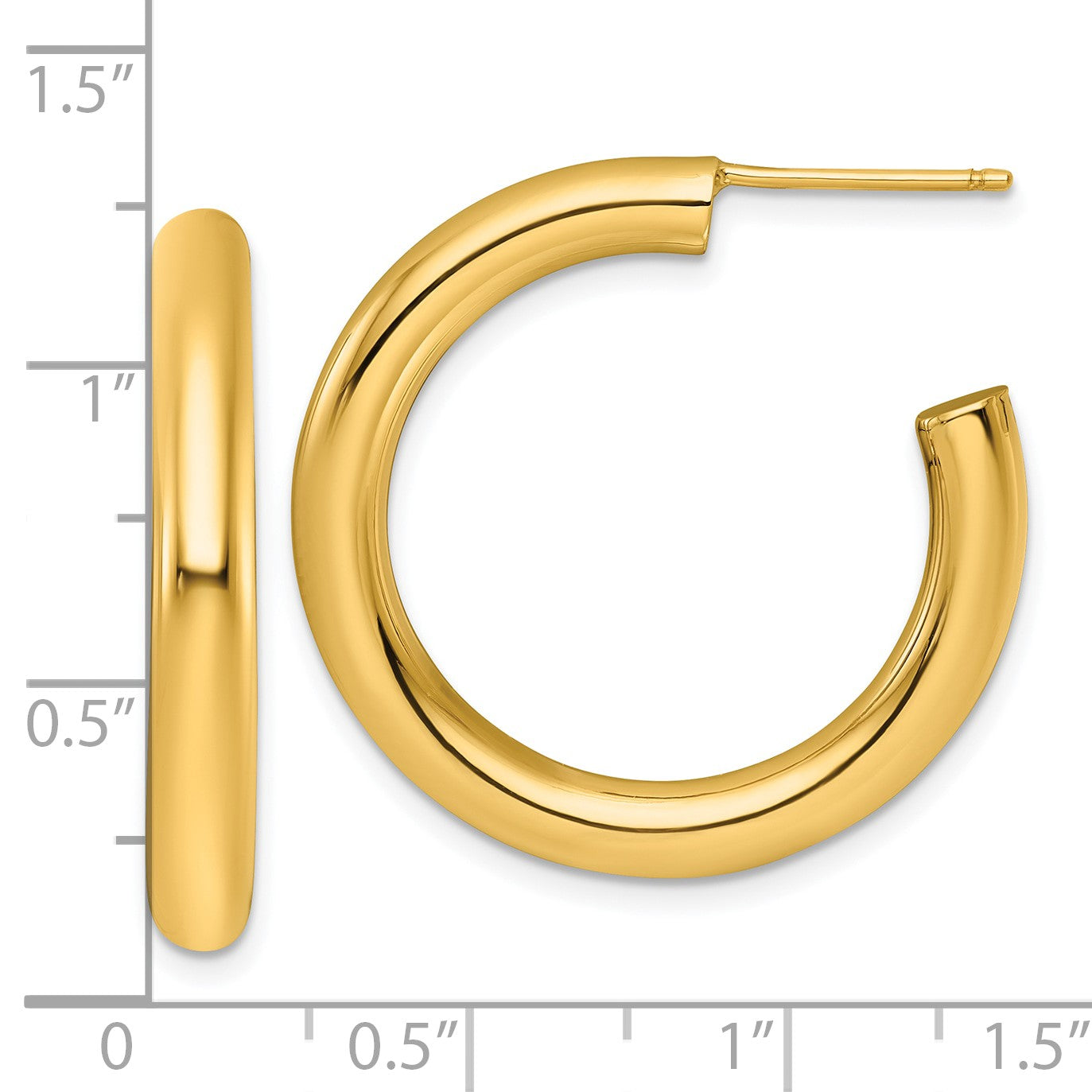 14K Gelbgold Poliert 4.0 X 30mm Röhre C-hoop Ohrstecker