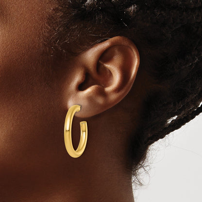 14K Gelbgold Poliert 4.0 X 30mm Röhre C-hoop Ohrstecker