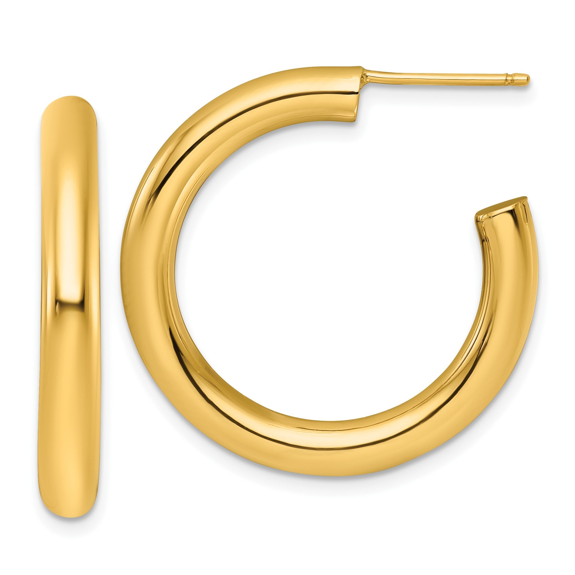14K Gelbgold Poliert 4.0 X 30mm Röhre C-hoop Ohrstecker
