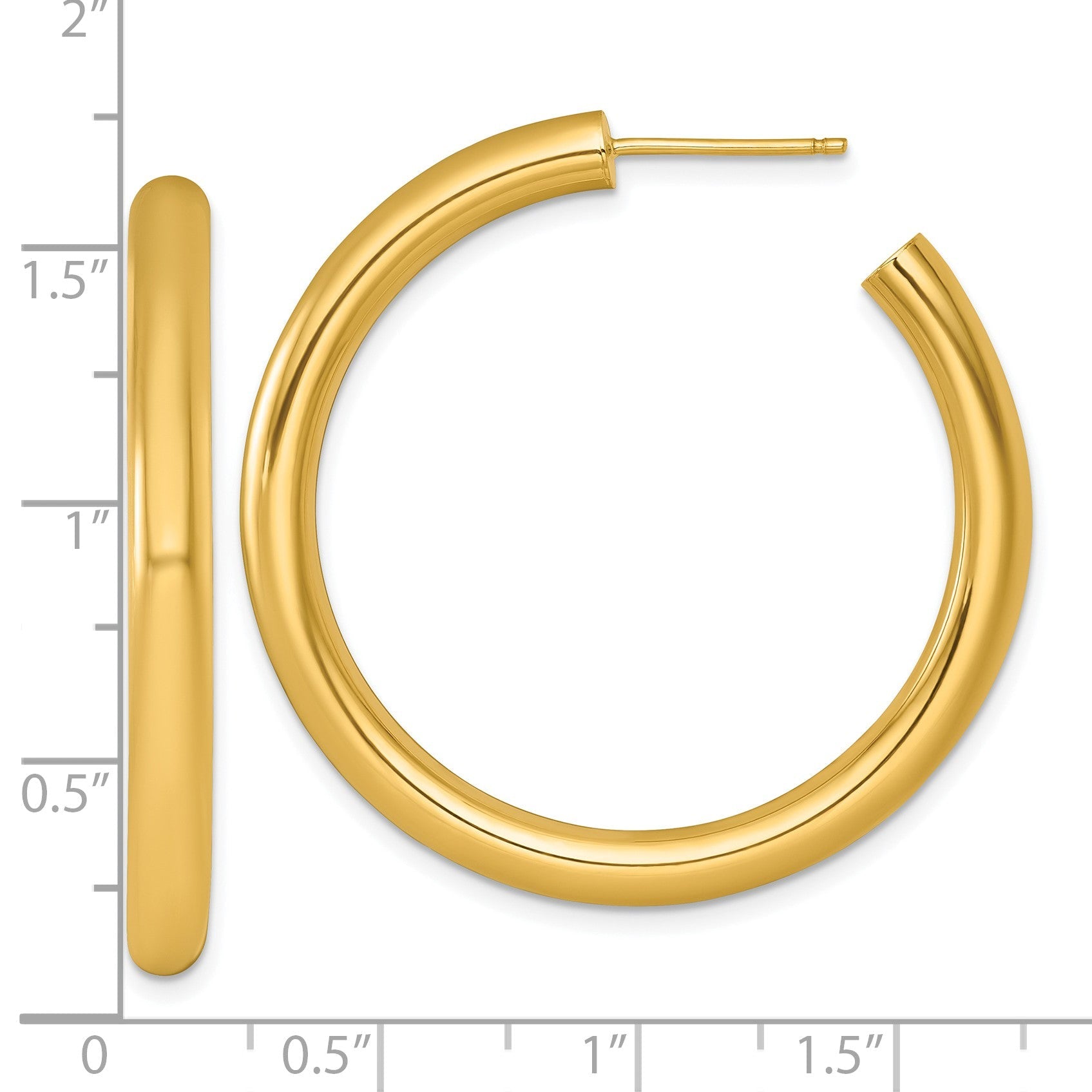14K Gelbgold Poliert 4.0 X 40mm Röhre C-hoop Ohrstecker