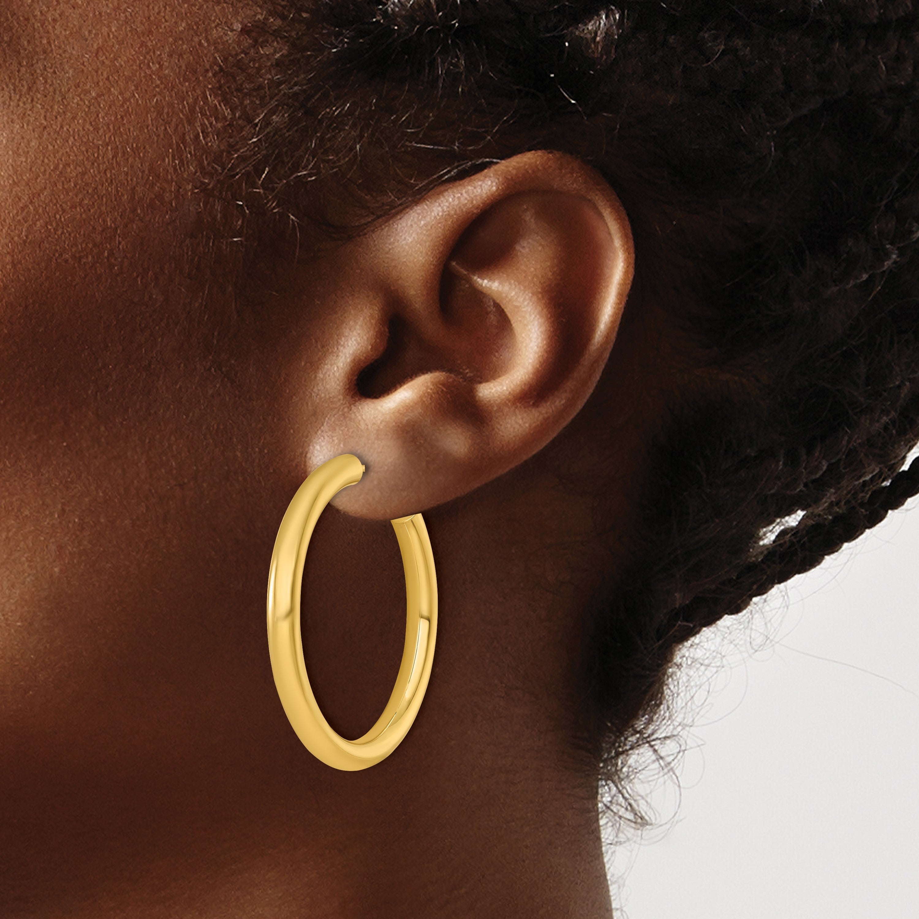 14K Gelbgold Poliert 4.0 X 40mm Röhre C-hoop Ohrstecker