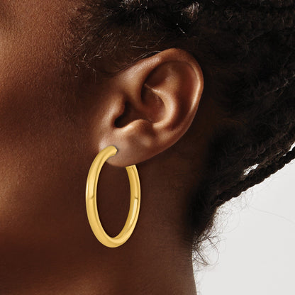 14K Gelbgold Poliert 4.0 X 40mm Röhre C-hoop Ohrstecker