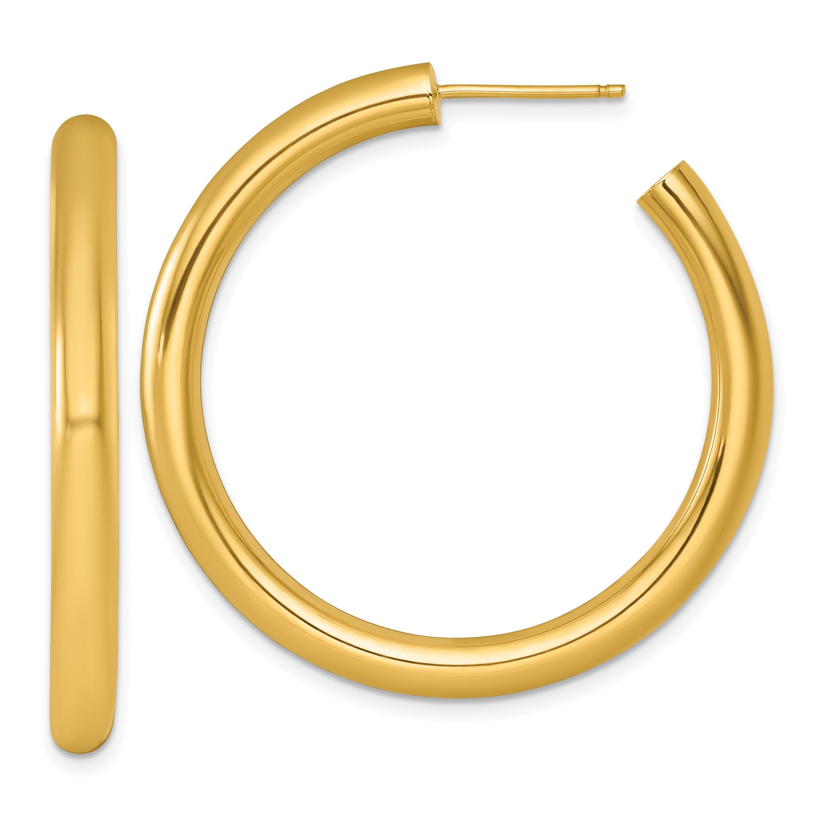 14K Gelbgold Poliert 4.0 X 40mm Röhre C-hoop Ohrstecker