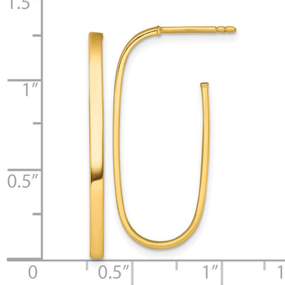 14K Gelbgold Poliert Lang 2mm Stecker Creolen