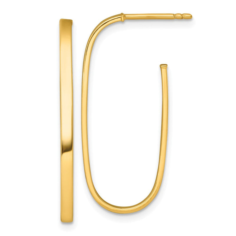 14K Gelbgold Poliert Lang 2mm Stecker Creolen