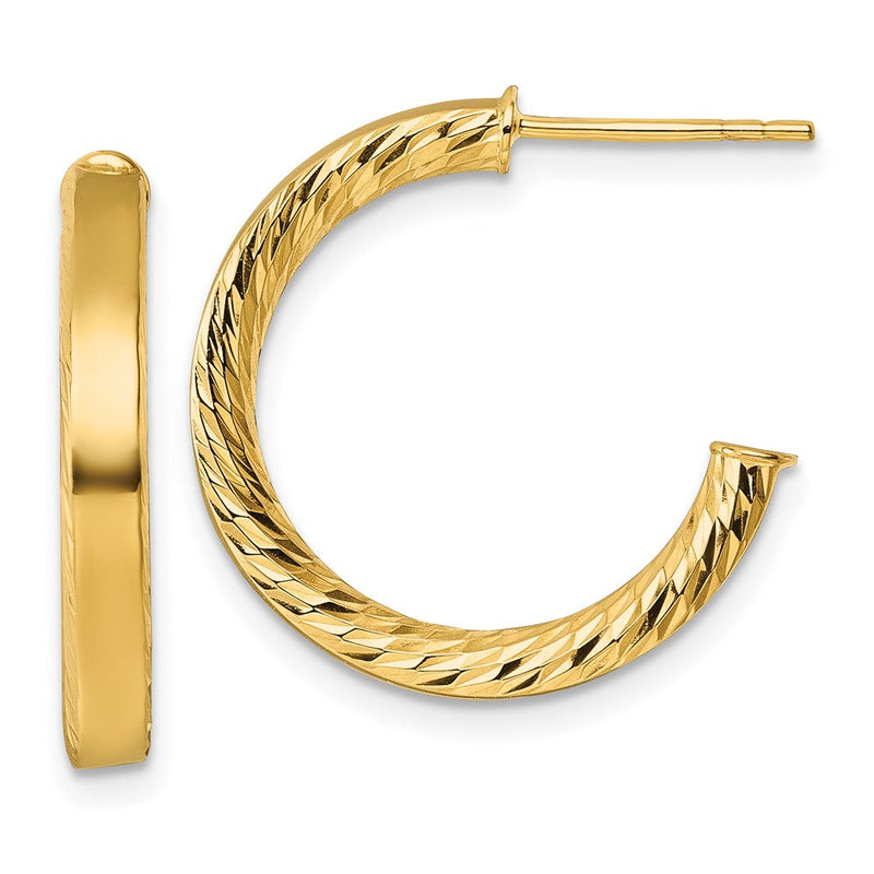 14K Gelbgold Poliert und Diamantiert Röhre Stecker Creolen