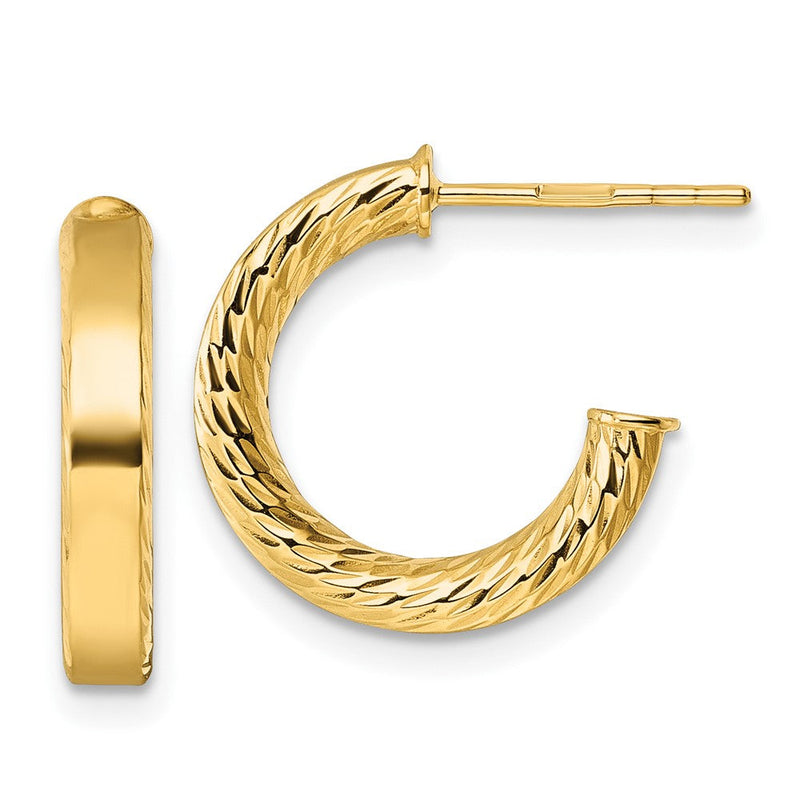 14K Gelbgold Poliert und Diamantiert Röhre Stecker Creolen