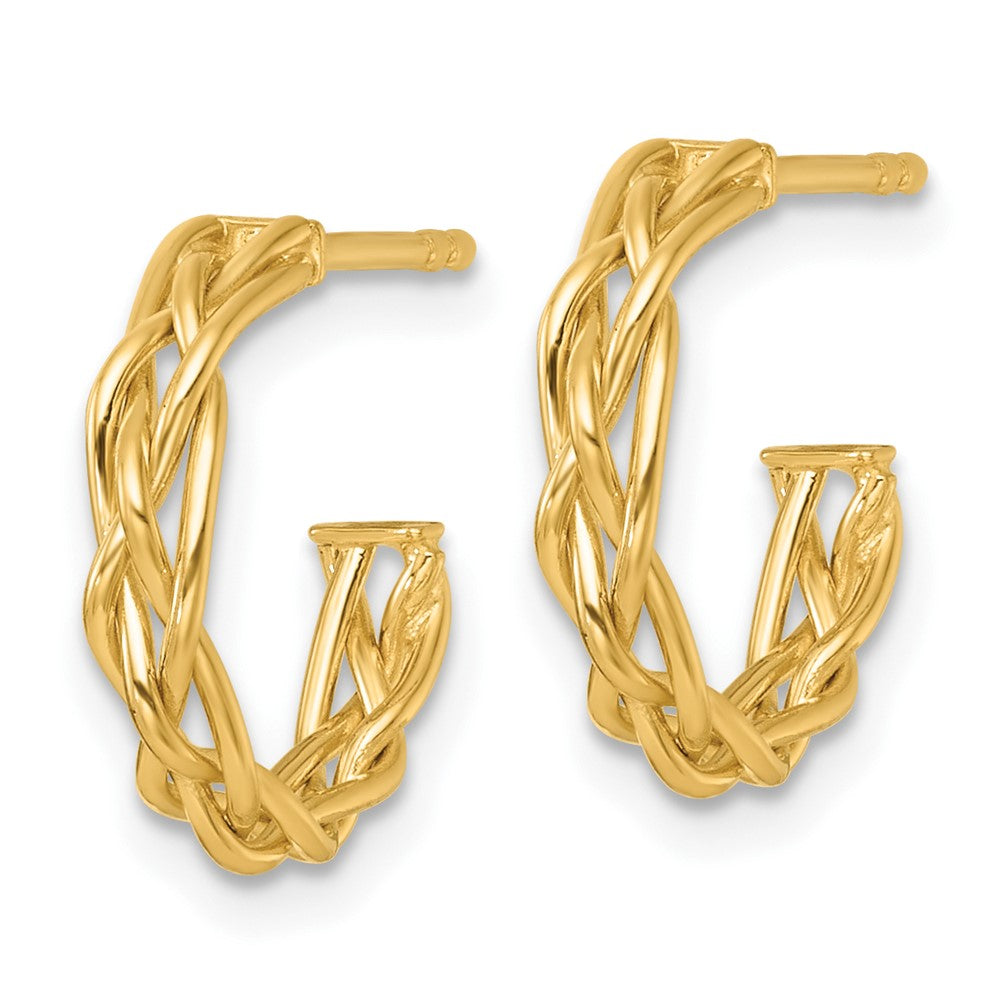 14K Gelbgold Poliert Geflochten 3mm Stecker Creolen