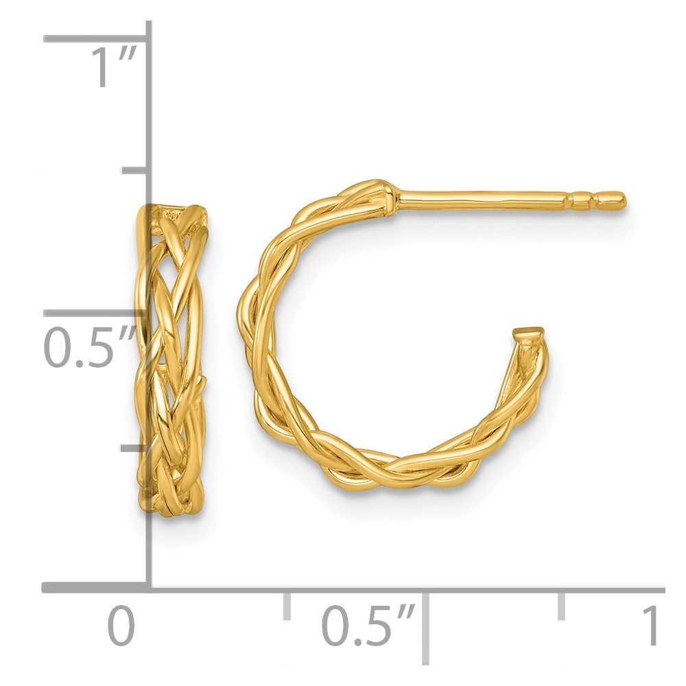 14K Gelbgold Poliert Geflochten 3mm Stecker Creolen