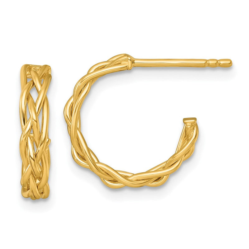 14K Gelbgold Poliert Geflochten 3mm Stecker Creolen