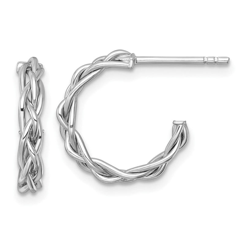 14K Gelb & Rhodium Weiß Rhodiniert Poliert Geflochten 3mm Stecker Creolen