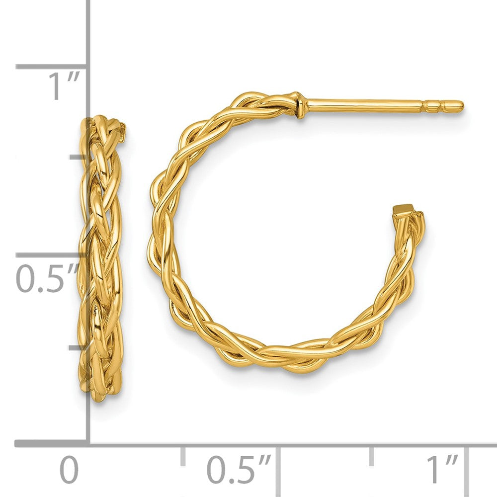 14K Gelbgold Poliert Geflochten 3mm Stecker Creolen