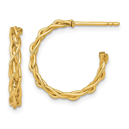 14K Gelbgold Poliert Geflochten 3mm Stecker Creolen