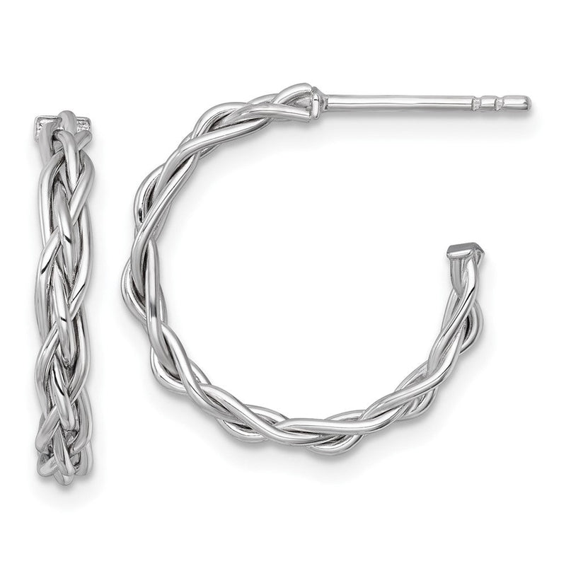14K Gelb & Rhodium Weiß Rhodiniert Poliert Geflochten 3mm Stecker Creolen