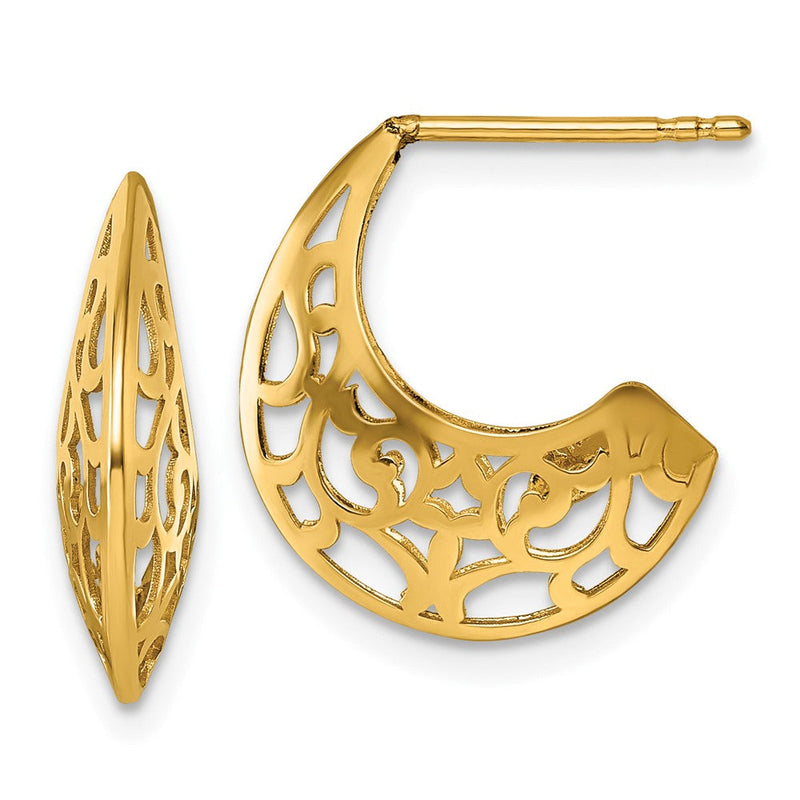 14K Gelbgold Poliert Fantasie Ausgeschnitten Design Stecker J- Creolen