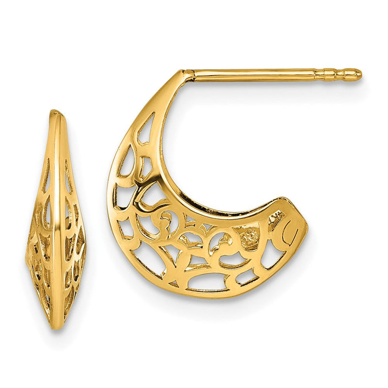 14K Gelbgold Poliert Fantasie Ausgeschnitten Design Stecker J- Creolen