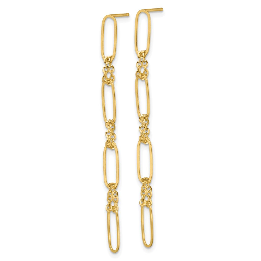 14K Gelbgold Poliert Fantasie Oval Glieder Hängend Ohrstecker