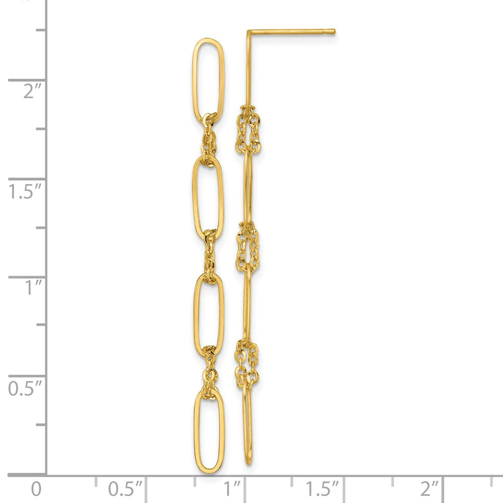 14K Gelbgold Poliert Fantasie Oval Glieder Hängend Ohrstecker
