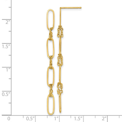 14K Gelbgold Poliert Fantasie Oval Glieder Hängend Ohrstecker