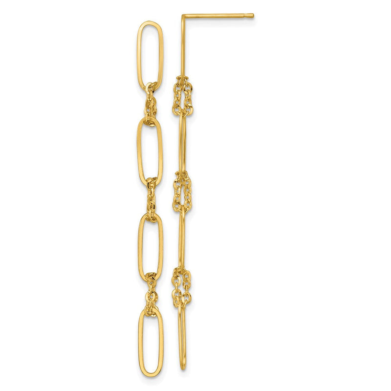 14K Gelbgold Poliert Fantasie Oval Glieder Hängend Ohrstecker