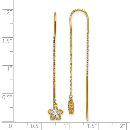 14K Gelbgold Poliert Perlmutt Blume Ankerkette Kette Durchzieher-Ohrringe