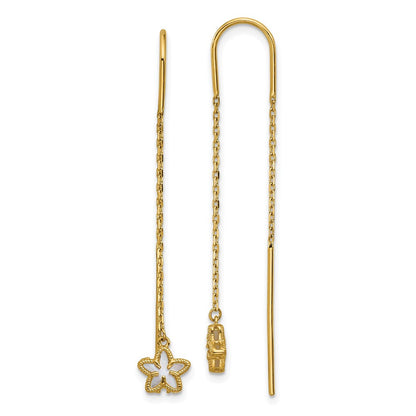 14K Gelbgold Poliert Perlmutt Blume Ankerkette Kette Durchzieher-Ohrringe
