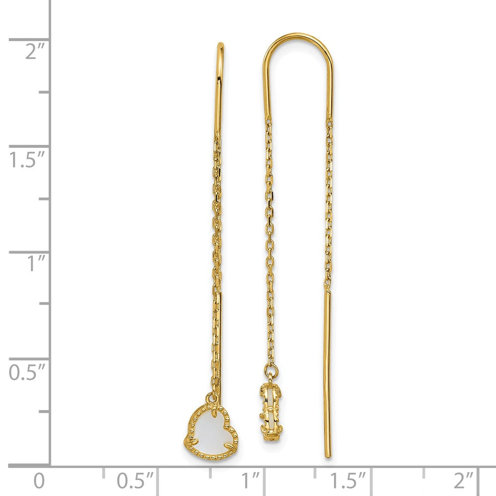 14K Gelbgold Poliert Perlmutt Herz Ankerkette Kette Durchzieher-Ohrringe