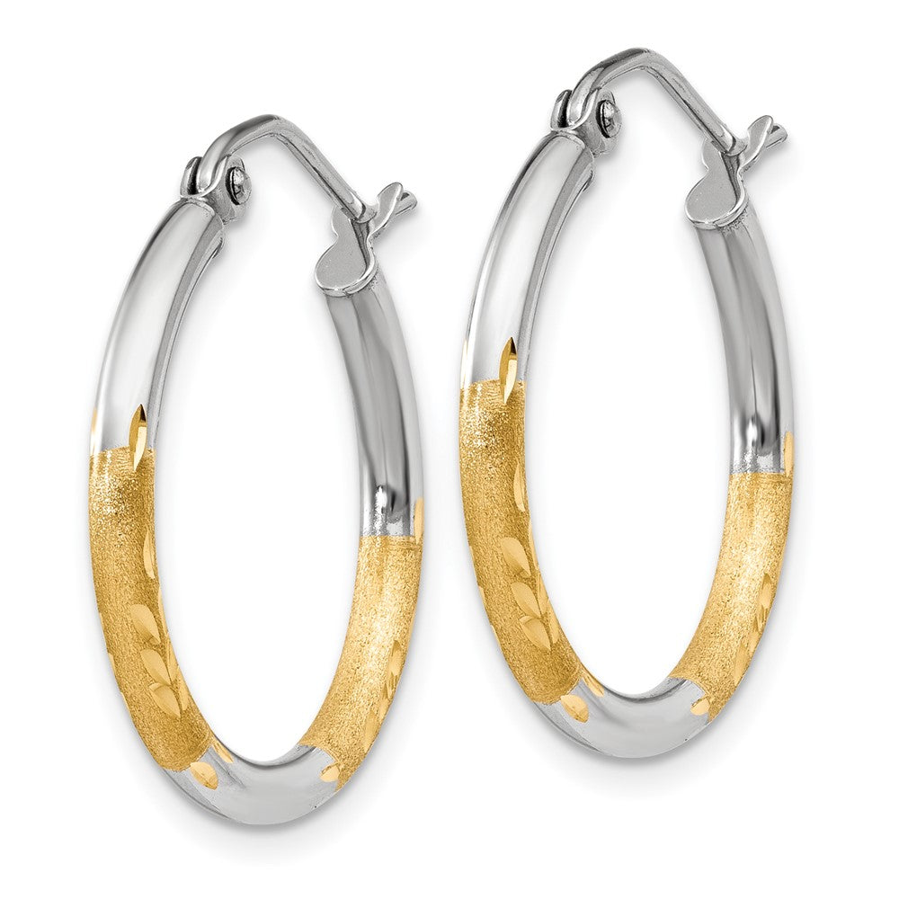 14K Gelb & Rhodium mit Weiß 2mm Satiniert und Poliert Diamantiert Creolen