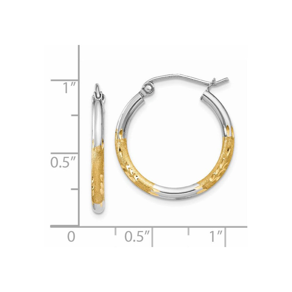 14K Gelb & Rhodium mit Weiß 2mm Satiniert und Poliert Diamantiert Creolen