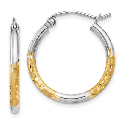 14K Gelb & Rhodium mit Weiß 2mm Satiniert und Poliert Diamantiert Creolen