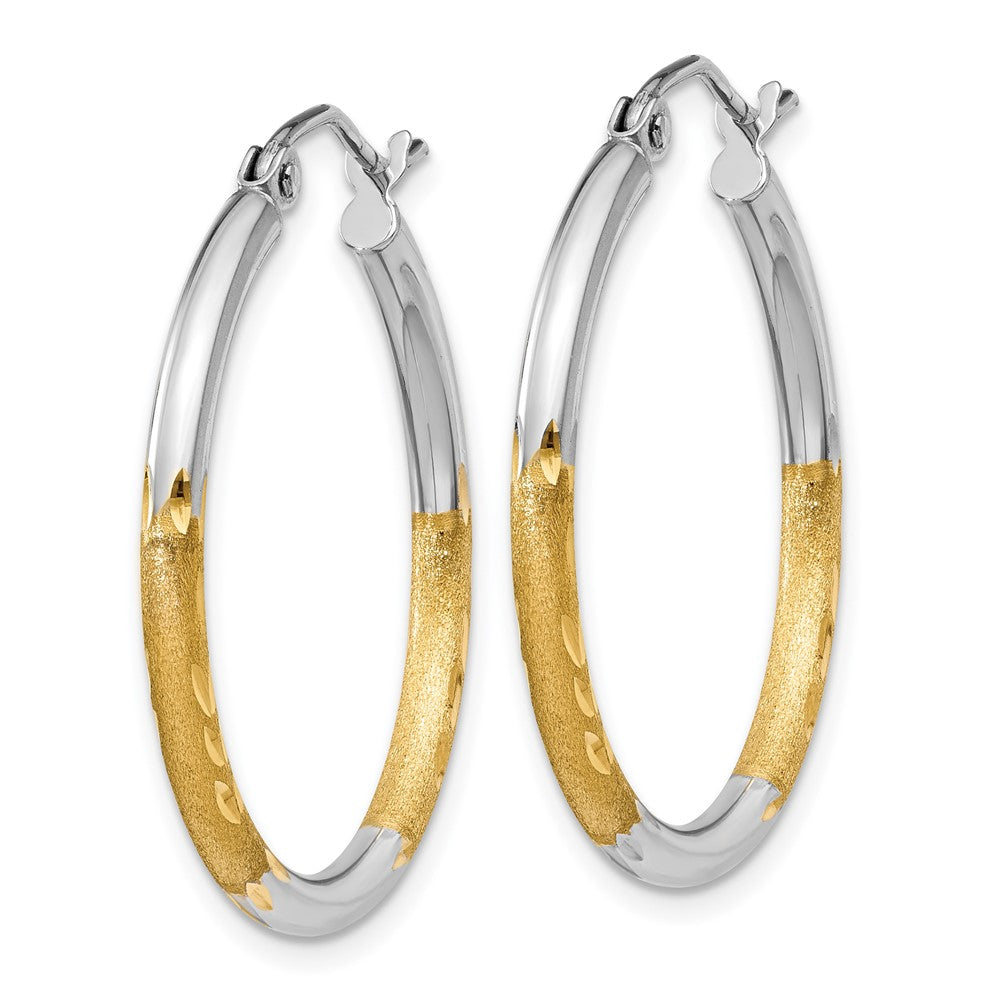 14K Gelb & Rhodium mit Weiß 2mm Satiniert und Poliert Diamantiert Creolen
