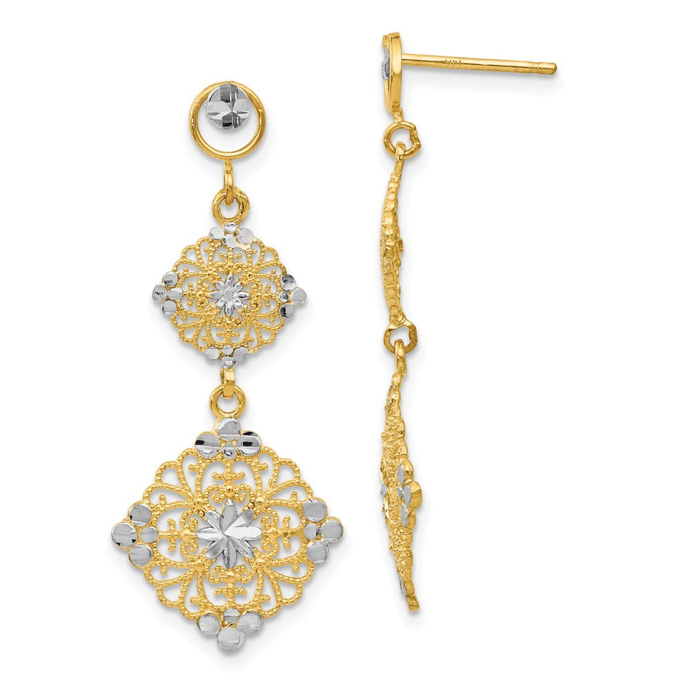 14K Gelb & Rhodium Diamantiert Filigran Ohrhänger
