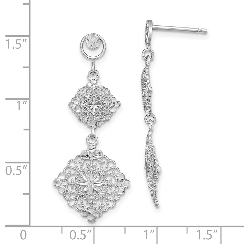 14K Weißgold Diamantiert Filigran Medallion Ohrhänger