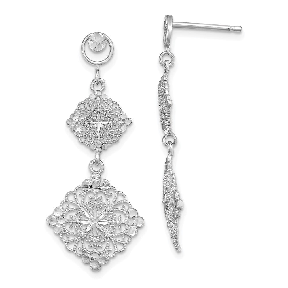 14K Weißgold Diamantiert Filigran Medallion Ohrhänger