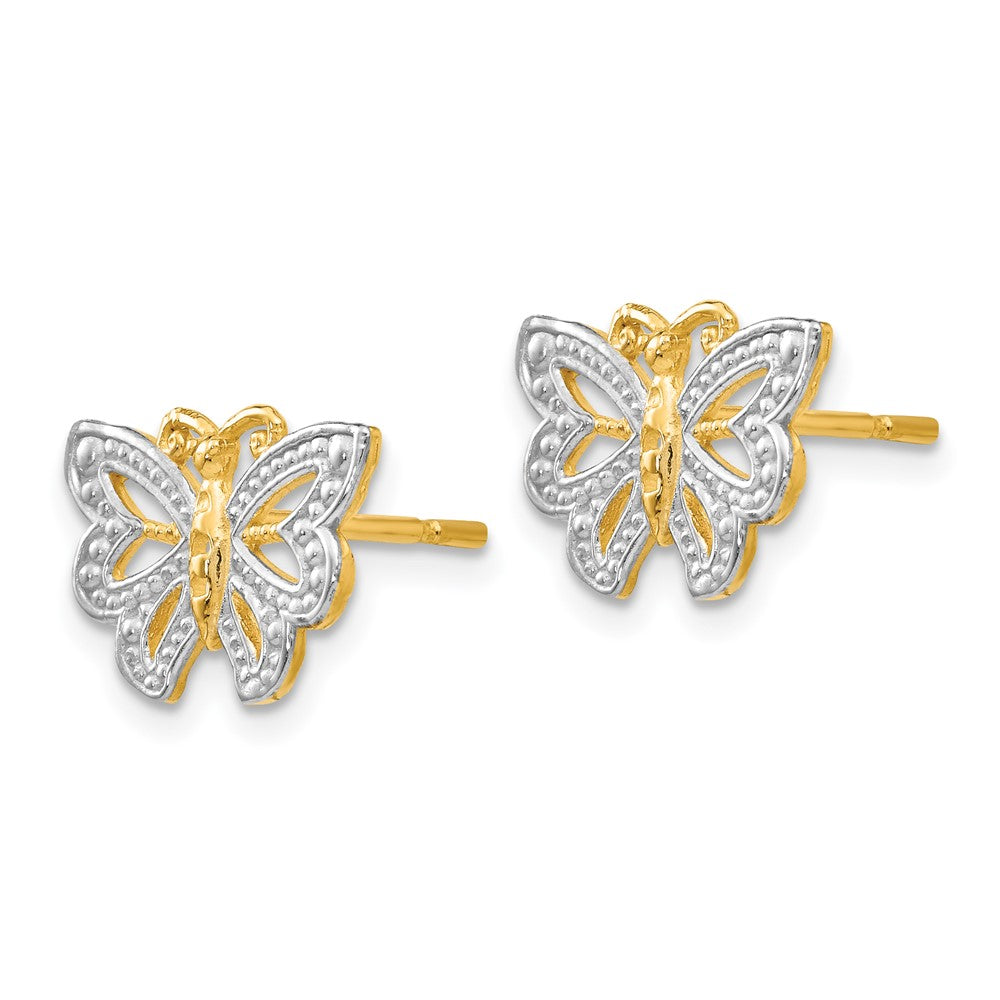 14K Gelb & Rhodium mit Weiß Schmetterling Ohrstecker