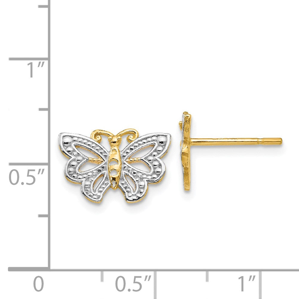 14K Gelb & Rhodium mit Weiß Schmetterling Ohrstecker