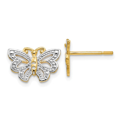 14K Gelb & Rhodium mit Weiß Schmetterling Ohrstecker