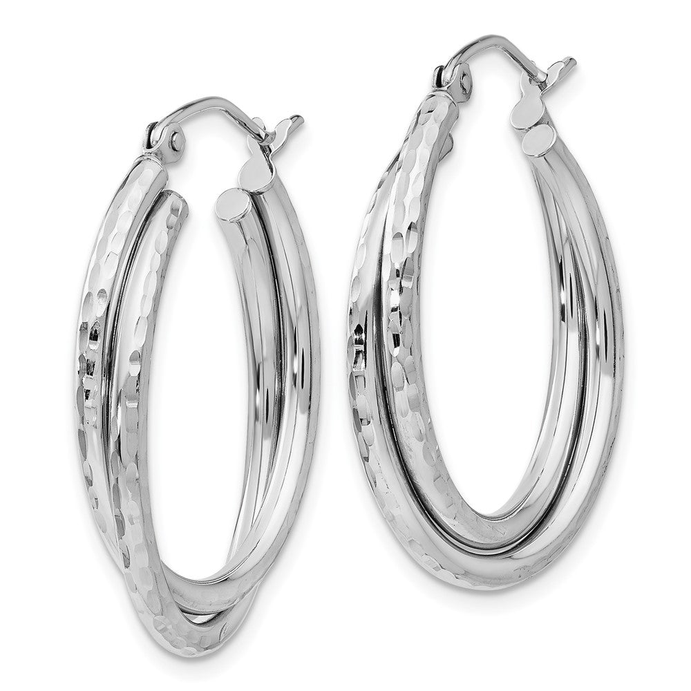 14K Weißgold Diamantiert Poliert Oval Creole Ohrring