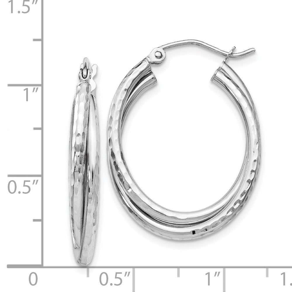 14K Weißgold Diamantiert Poliert Oval Creole Ohrring