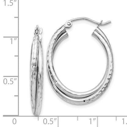14K Weißgold Diamantiert Poliert Oval Creole Ohrring