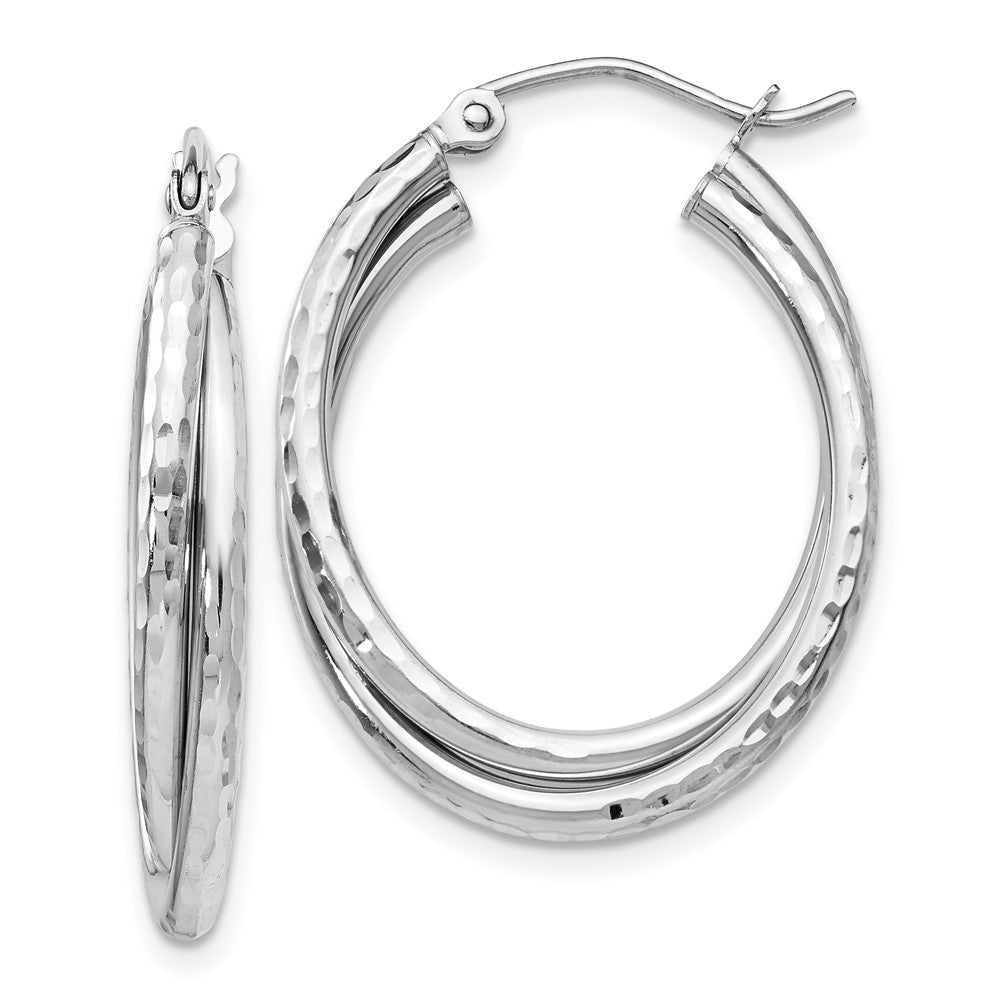 14K Weißgold Diamantiert Poliert Oval Creole Ohrring