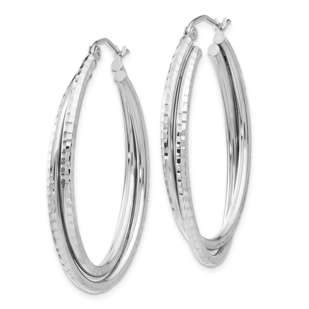 14K Weißgold Diamantiert Poliert Oval Creole Ohrring