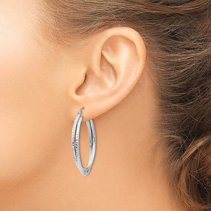 14K Weißgold Diamantiert Poliert Oval Creole Ohrring