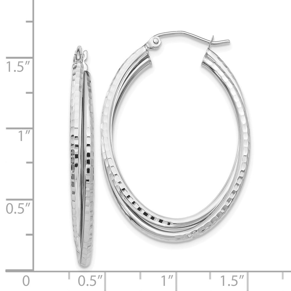 14K Weißgold Diamantiert Poliert Oval Creole Ohrring