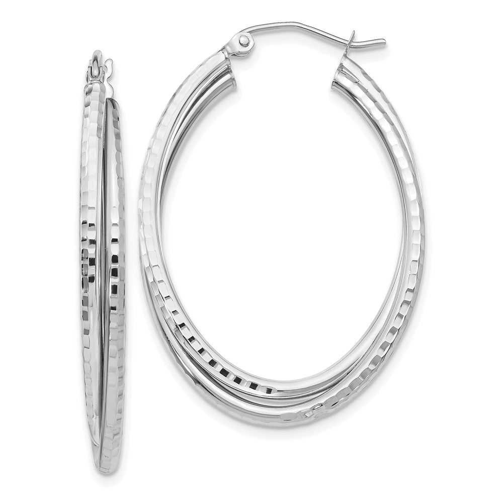 14K Weißgold Diamantiert Poliert Oval Creole Ohrring